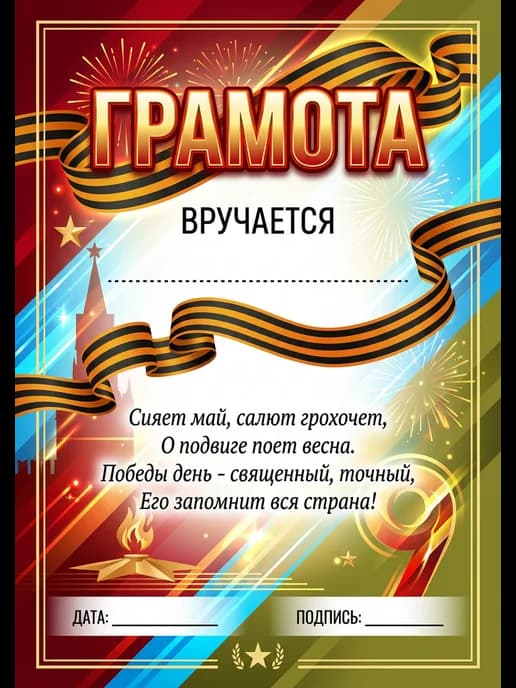 Грамота диплом наградная на 9 мая