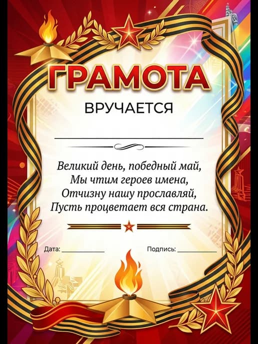 Грамота диплом наградная на 9 мая