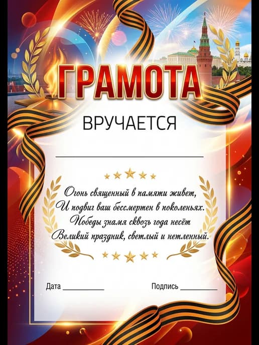 Грамота диплом наградная на 9 мая