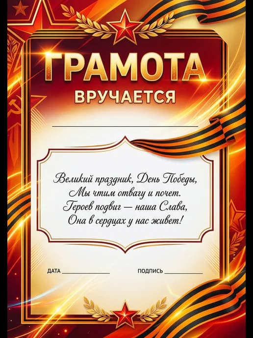 Грамота диплом наградная на 9 мая