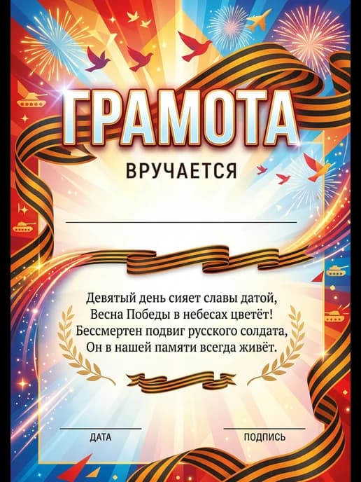 Грамота диплом наградная на 9 мая