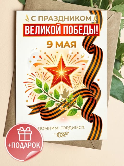 Открытка 9 мая подарочная - С праздником Великой Победы