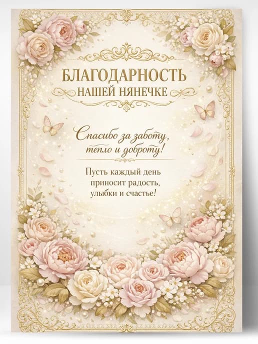 Грамота благодарность нянечке в детском саду
