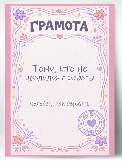 Грамота диплом в подарок - Тому, кто не уволился с работы